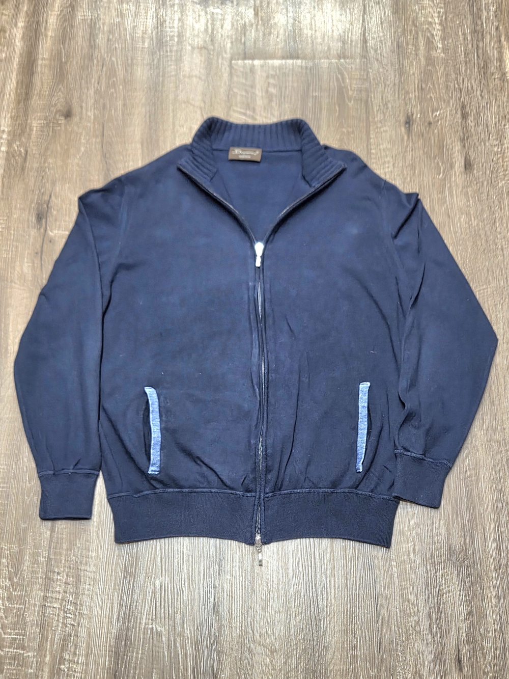Doriani Cashmere Men's  Cotton Full Zip Sweater Size L-/EU-56, Italy, Blue Navy